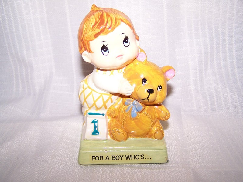 VTG ENESCO 1980’s One Year Old Boy Birthday Figurine Japan Imports Teddy Bear 