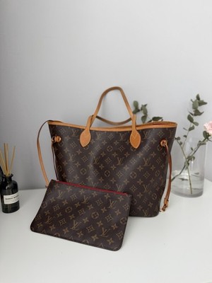 Louis Vuitton LV Neverfull MM Monogram Canvas Tote Bag w/ Pochette Authentic