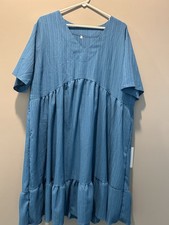 Womens 3XL Blue Boho Dress Flowy Tiered Babydoll Loose Casual Short Sleeve