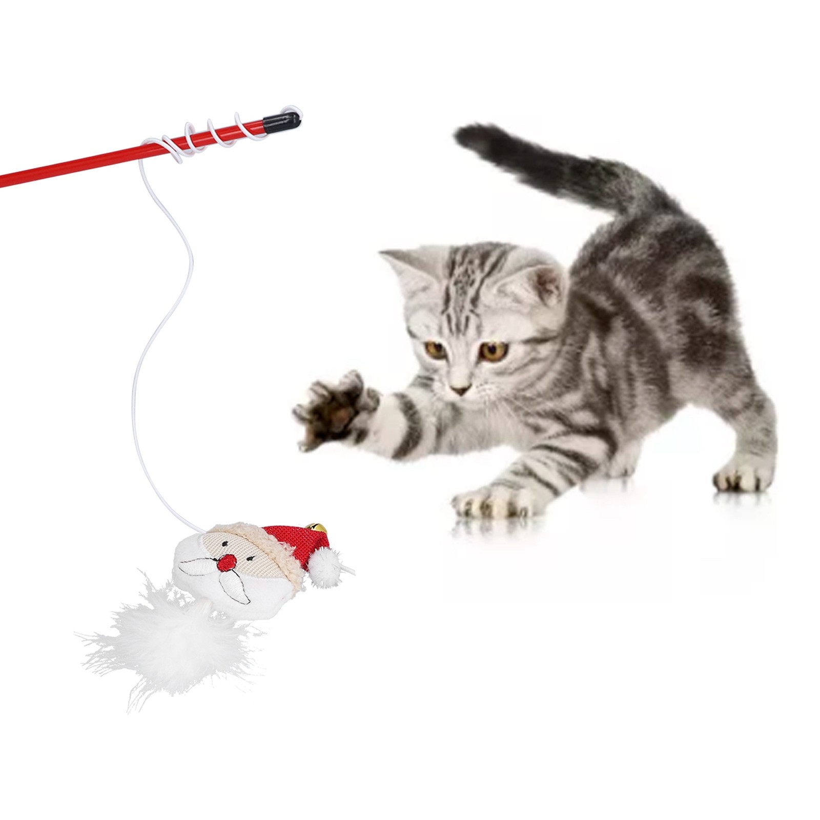 Funny Cat Stick Interactive And Multifunctional Plastic Santa Claus Cat Wand Sti