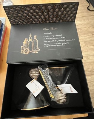 MCM gold rhinestone bubble ball base gold rim martini glass set