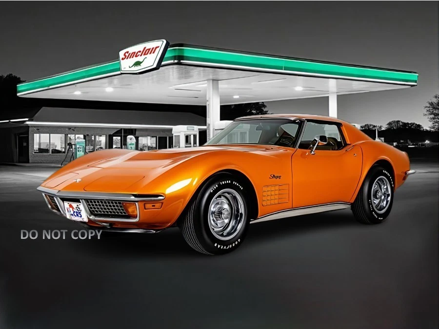 1972 Corvette LT1 in Sinclair Station Poster Photo Print Wall Art