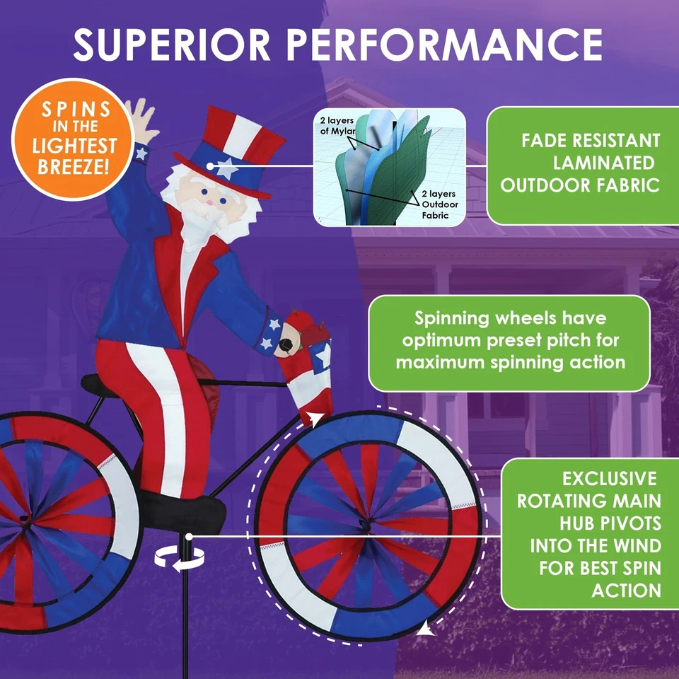 Bicicleta Spinner Tío Sam 30" - Diseño Patriótico Americana, Resistente a la Intemperie Ou... Foto 4 de 4