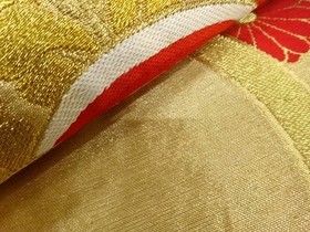7761798: JAPANESE KIMONO / ANTIQUE FUKURO OBI / SILK / WOVEN KIKU & PAULOWNIA