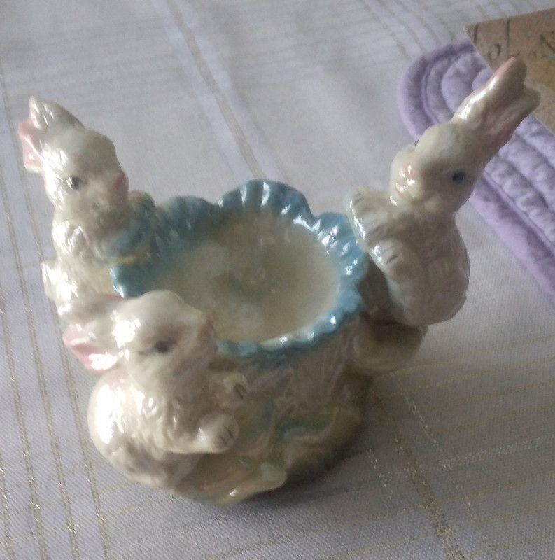 Limited Easter Bunny Rabbit Ceramic Serving Bowl, White/Blue Glazed, 1 Pack.