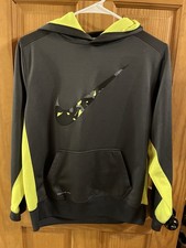 Nike Youth XL Pullover Therma Fit Hoodie Gray and Neon Yellow-Swoosh