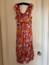 Sugarlips - Orange Floral Ruffle Sundress.  Size M. Fully Lined.  Polyester. 