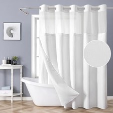 No Hook Shower Curtain with Snap-in Fabric Liner 71"W x 74"L Pack of 1 White