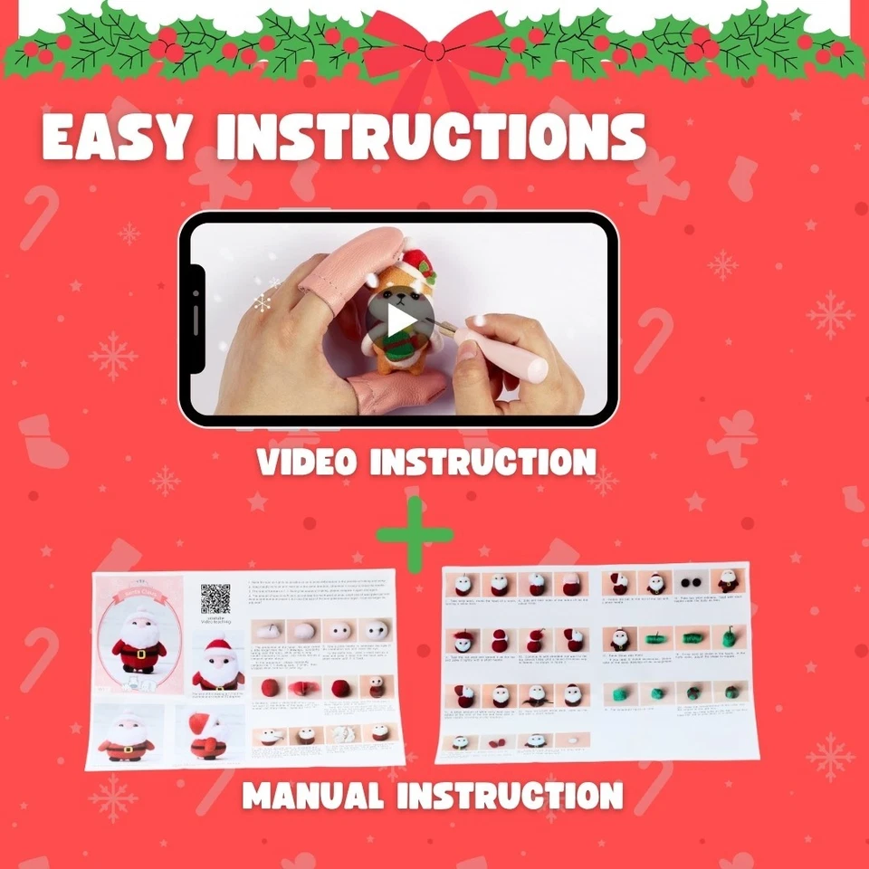 Рождественский набор для валяния иглой — сделай сам шерстяной войлок животные рукоделие | Санта и друзья - Изображение 4 из 4