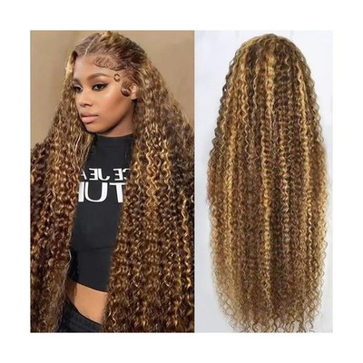 30inch Highlight Ombre Lace Front Wig Human Hair 13x6 HD Honey Blonde 4/27 De...