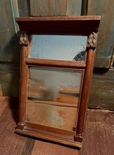 Antique Miniature Trumeau Mirror 2-parts W Old Original Glass C1870