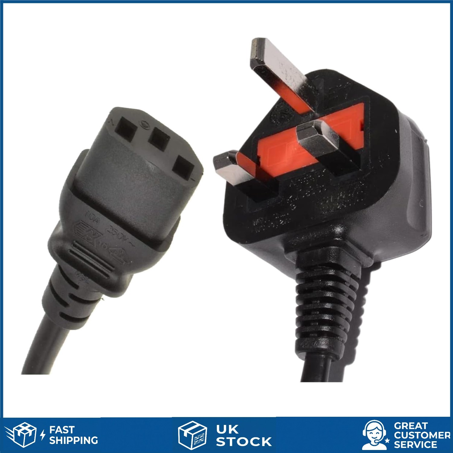 3 Pin UK Mains Kettle Lead IEC C13 PC Monitor Power Cable 1.8m