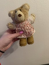 Vintage 1986 Furskins Brown Teddy Bear Plush with Floral Dress Boots