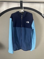 The North Face Jacket Youth Medium 10/12 Blue Black Hooded Fleece Full Zip Boys