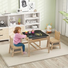 Toddler Table and Chair Set 4 in 1 Wooden Activity Desk Set-Grey(Bear Shape)