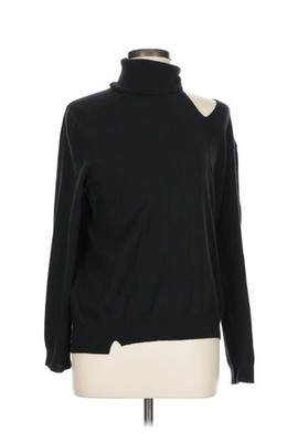 Arch 4 Baby Goat Cashmere Black Turtleneck Oyster Sweater Cut Out L