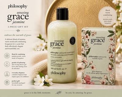 Philosophy Amazing Grace Jasmine Eau de Toilette 4 oz & Shower Gel 16 oz New