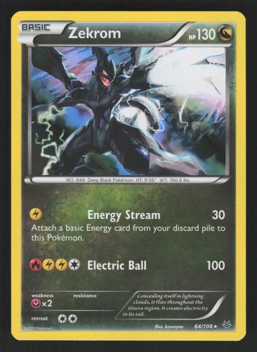 English NM Zekrom 64/108 ROS Holofoil Pokemon XY - Roaring Skies