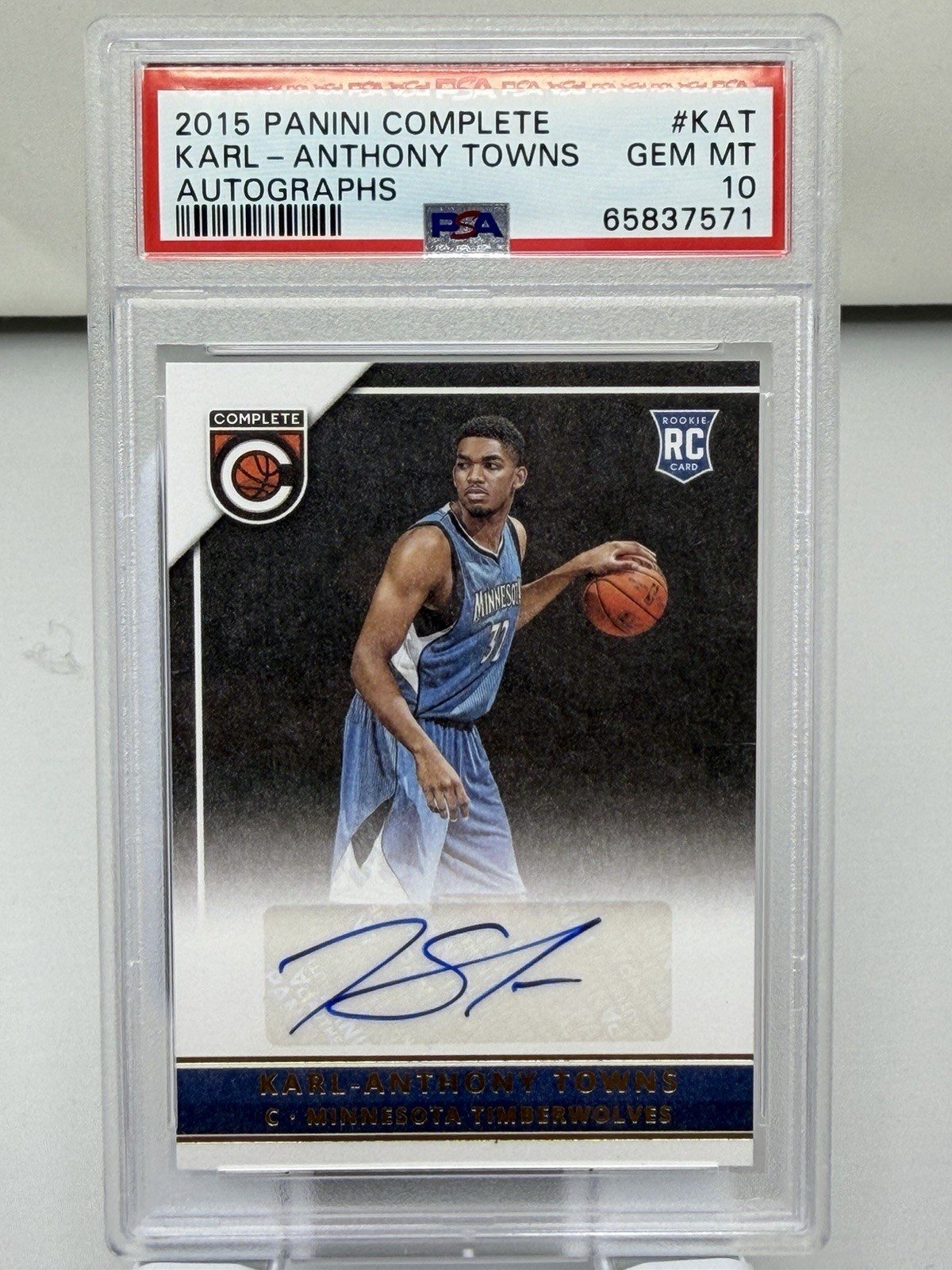 Psa 10 2015-16 Panini Complete Karl Anthony Towns Auto Rc Pop 5 Rookie Kat
