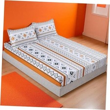 3Pcs Colorful Boho Bed Sheet,Orange Sheet Set,Boho Bedding Queen Orange-boho