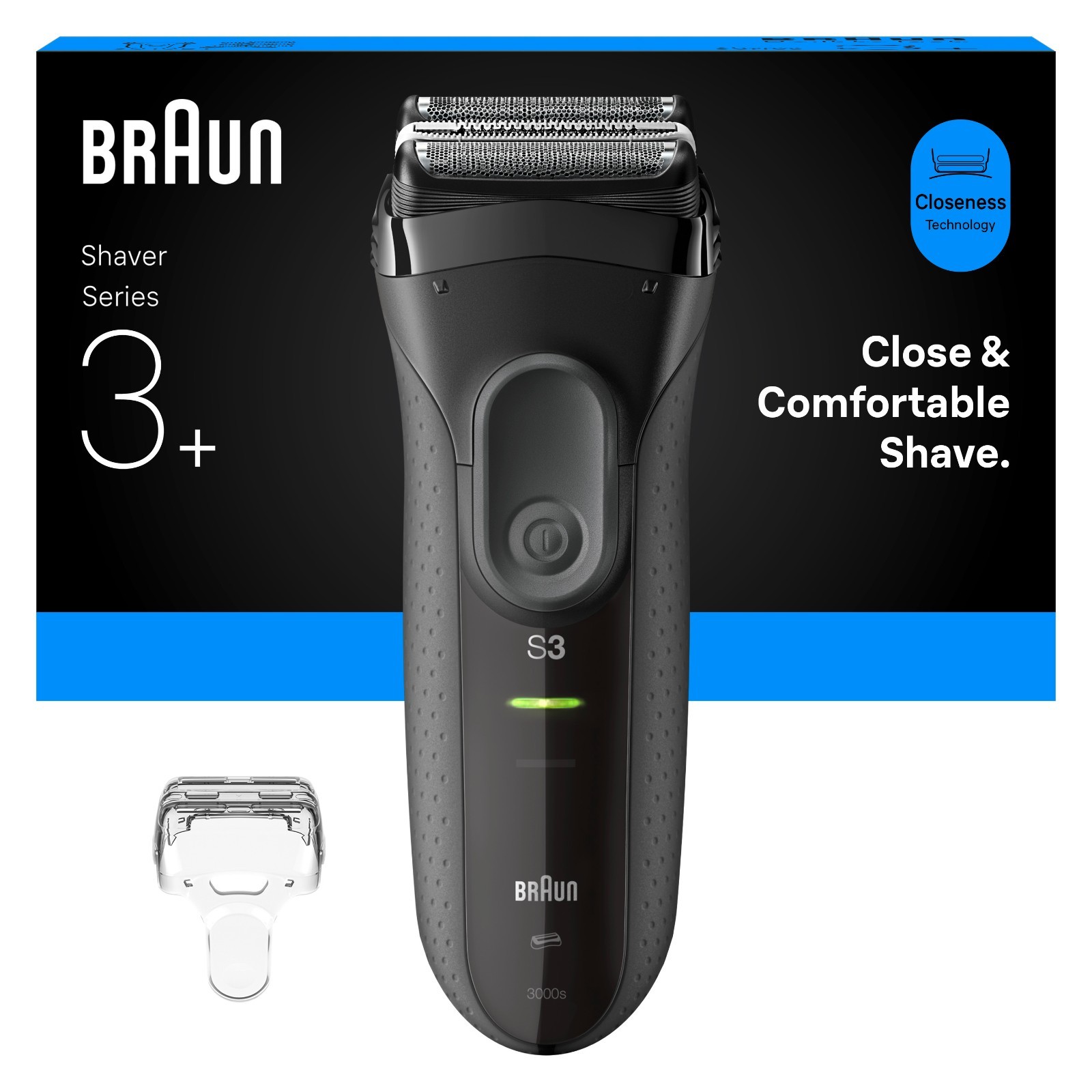 Braun Series 3+ 3000S Electric Shaver, Dry - Grey