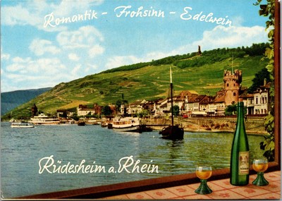 Rüdesheim am Rhein Germany Riverfront View Continental Postcard C010