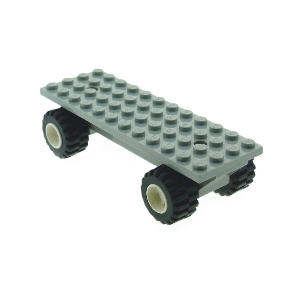 1x Lego Vehicle Chassis 4x12x1 Light Gray Wheels Black 6014bc01 30278