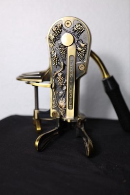 Vintage/Retro Mounted Corkscrew, Grape Theme Metal Handle, Gold/Black