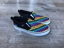 Vans Missy Size 3 Rainbow Checkerboard Youth Girls Slip On Sneakers Off The Wall