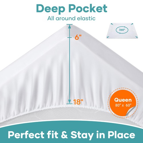 100% Waterproof Mattress Protector, Queen Size, Fitted Sheet with Deep Pocket... - Picture 4 of 6