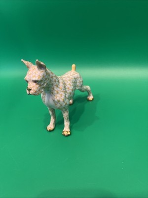 HEREND Boxer Butterscotch Fishnet Dog Figurine ($625 Retail) 1st Edition Mint
