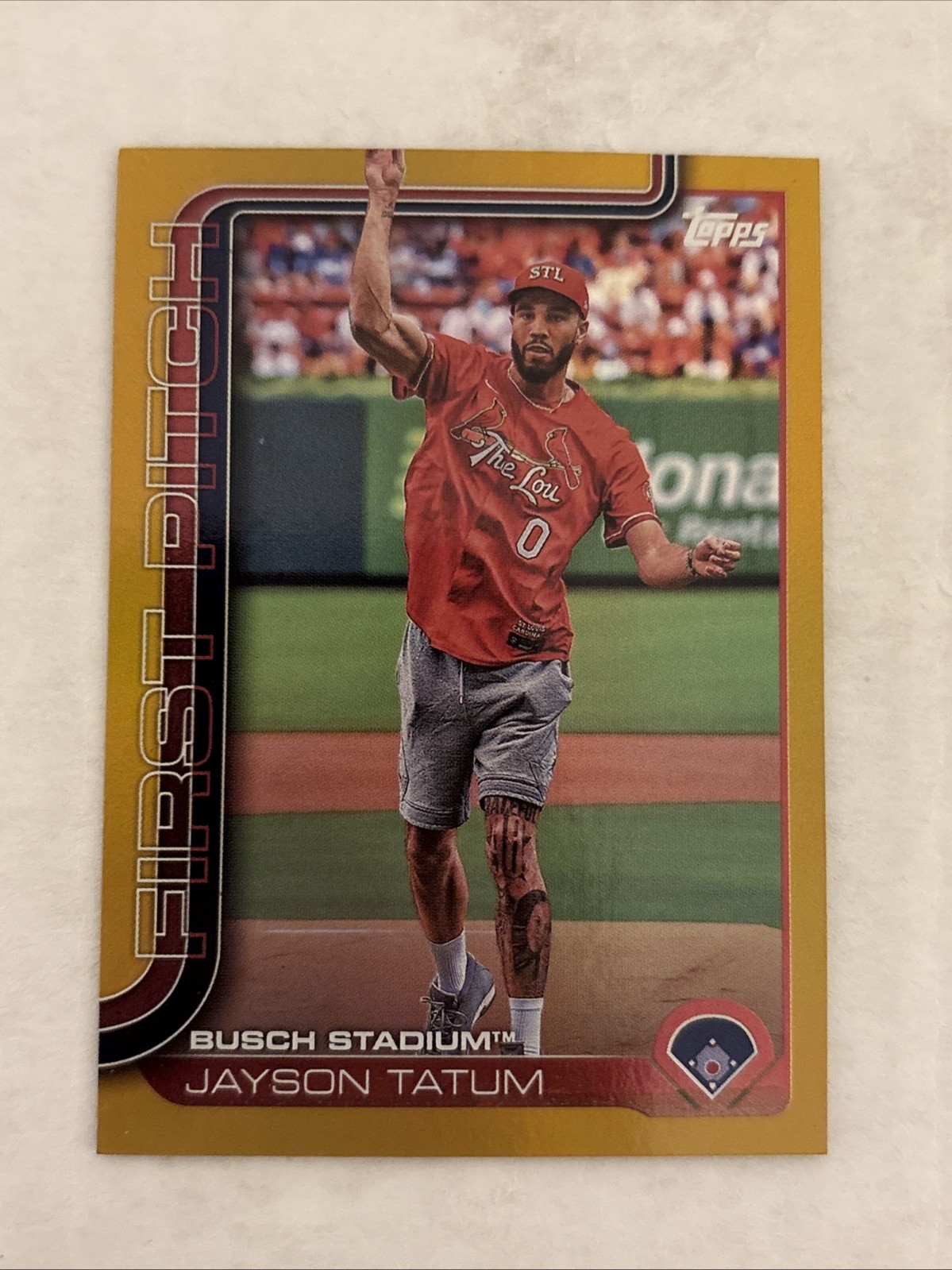 Jayson Tatum 2025 Topps Series 1 First Pitch Gold Foil /50