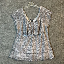 Venezia Womens Lace Blouse Size 18/20 Blue Coquette Fairy Y2K Short Sleeve Boho