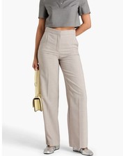 Tory Burch Size 14 Trouser Pants Wide Leg High Waist Taupe Suiting Melange