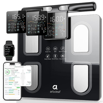 Arboleaf 8-Electrode Body Composition Scale with Handle Display, Black