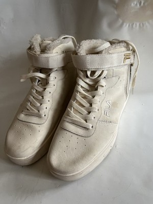 Women s Size 10 High Top White FILA Leather Sneakers With Fleece, Zipper, GUC