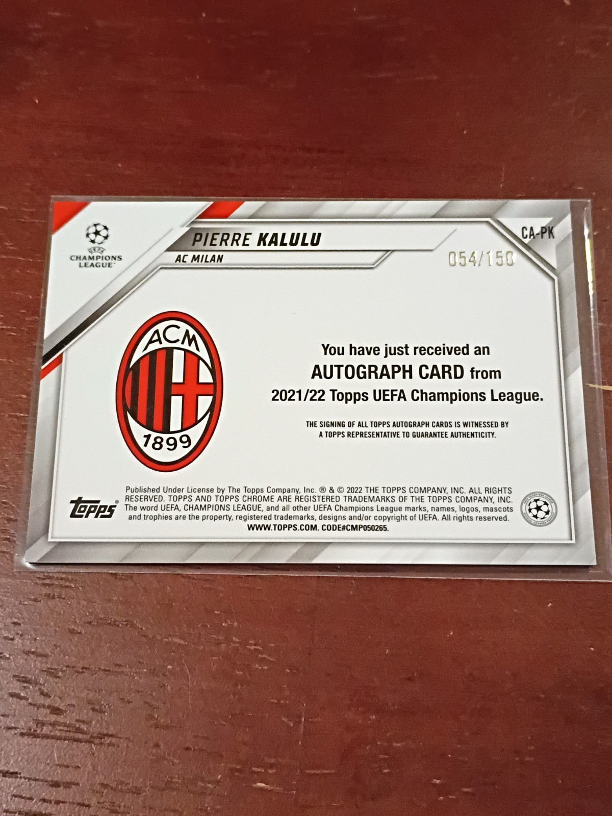 Pierre Kalulu Rookie Auto Blue /150 Topps 2021-22 Chrome UEFA Champions League view 5