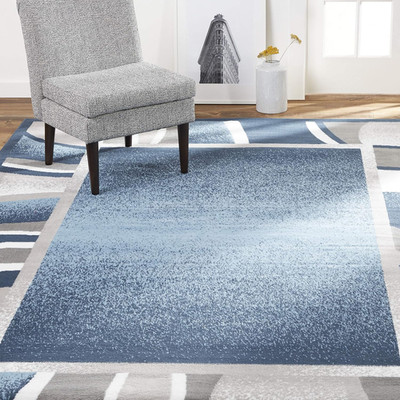 Lyndhurst Rotana Modern Area Rug, Contemporary Blue/Gray/Ivory 21''X35''