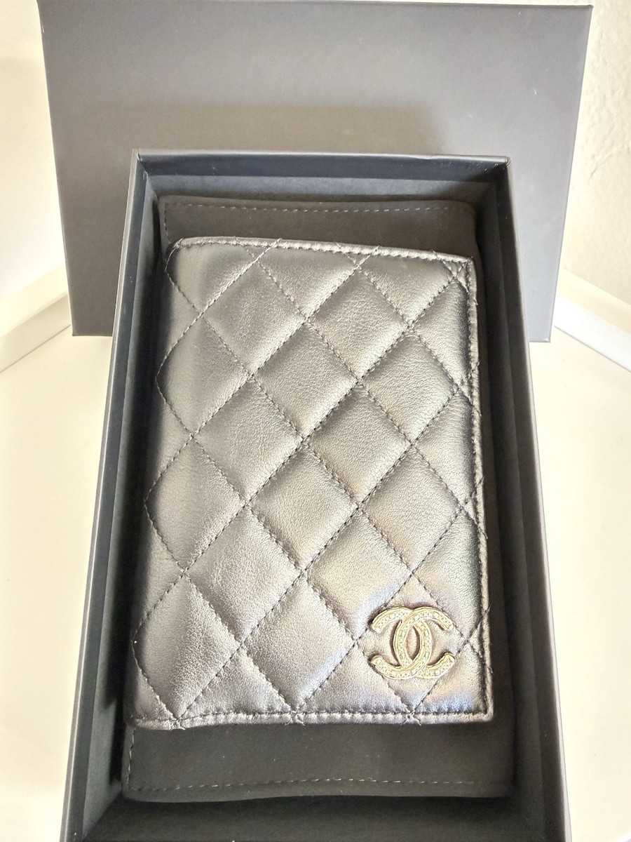 Chanel Quilted CC Passport Holder With Zippered Pocket 25A Black