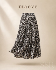 Anthropologie Maeve Hildi Pleated Maxi Skirt Sz 8 Black Abstract Motif NWT A-Lin