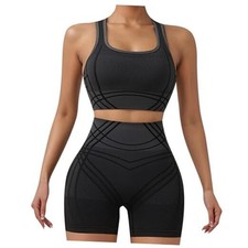 Women  S Seamless Workout Sets 2 Piece Sports Bras Shorts Gym Large Black