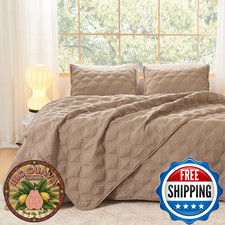 Litanika Queen Quilt Bedding Set Taupe Summer Lightweight Soft Comforter Bedspre