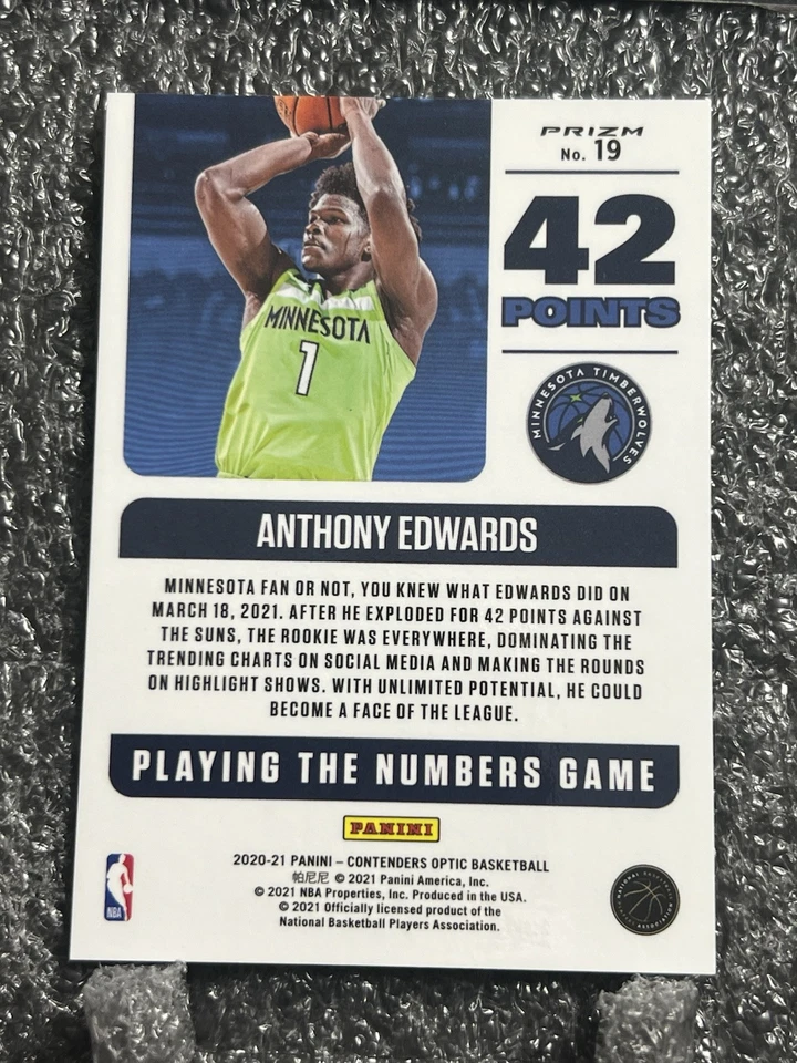 2020 Contenders Optic Anthony Edwards Rookie Silver Prizm Playing Numbers Game - Image 4 of 4
