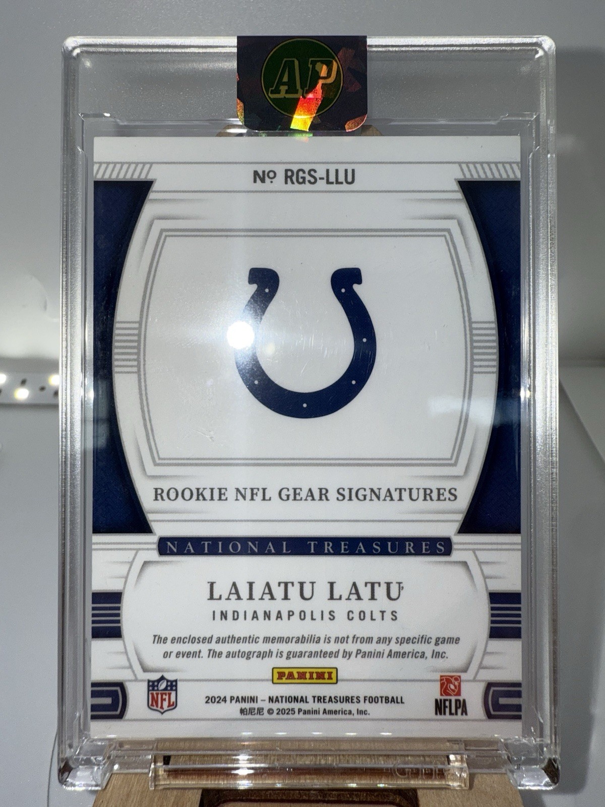 2024 Panini National Treasures Laiatu Latu 1/1 Auto Inscribed Dual NFL Shield RC view 11
