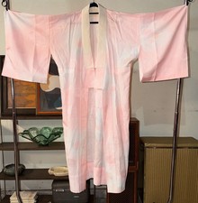 Vintage Kimono Silk Robe Pink Japanese Floral Showa Era