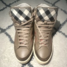 Burberry High Top Check Pattern Men's Sneakers Beige Brown White Black Lace Up