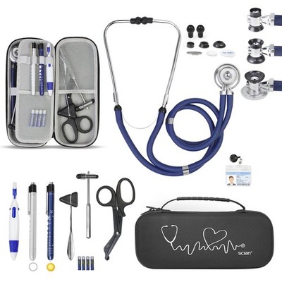 Scian 13 Pcs Stethoscope Case Kits, Portable First Aid Kit Bag black grey 