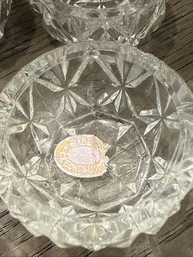 Vintage Cut Clear Crystal Glass Salt Cellars Set of 6 Made In Czechoslovakia - Picture 2 of 7