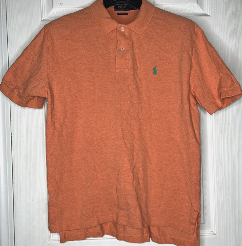Men Sz Large Polo Ralph Lauren Classic Fit Shirt Pique Cotton Orange Preppy Golf
