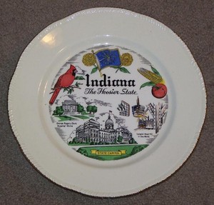VINTAGE INDIANA THE HOOSIER STATE SOUVENIR PLATE, 10", HOMER LAUGHLIN